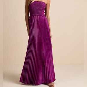 NWT Lulus Damira Magenta Satin Pleated Strapless Maxi Dress • Size XL